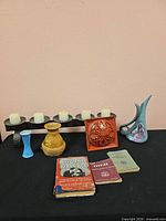 Group shot of all books and decorative items