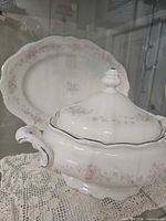Covered tureen and oval platter showing pattern detail