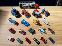 All 20 vehicles laid out on tabletop
