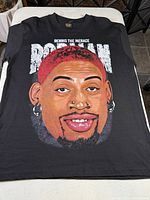 Front view showing Dennis Rodman portrait graphic and shirt layout