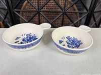 Both handled dipping bowls top view showing pattern and handles