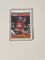 Front of 1990 Pro Set Joe Montana card in holder