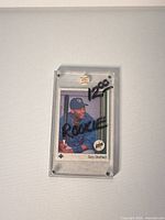 Front of 1989 Fleer Gary Sheffield rookie card in screw-down holder with marker writing