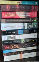 Stacked spines showing all 12 paperback titles and authors