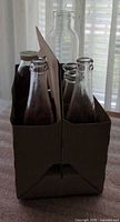 Cardboard carrier holding multiple glass bottles