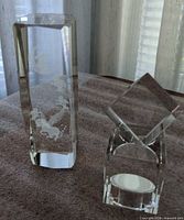 Tall rectangular crystal block with etched Pegasus and cherubs
