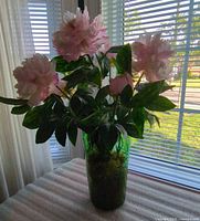 Full view of peony arrangement in vase