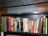 Full shelf view showing all books on top shelf