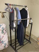 Full view of clothes rack with two horizontal rods