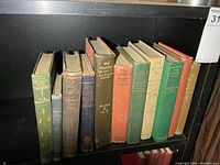 Row of 11 cloth-bound books on shelf