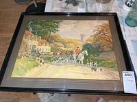 Full framed print with glass showing hunt scene
