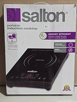 Front of boxed Salton induction cooktop