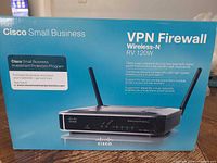 Front of retail box showing Cisco Small Business RV120W Wireless-N VPN Firewall