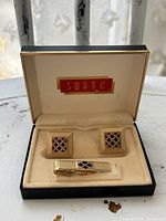 Boxed Swank set showing cufflinks and tie clip in original case