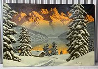 Full view of signed Filip Papst oil painting on canvas showing entire landscape scene