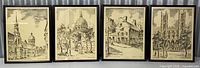 Group shot of four framed prints depicting Montreal architecture