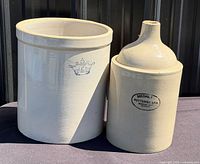 Jug and crock side by side showing overall form and glaze