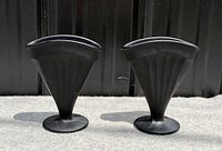 Front view of both ribbed black amethyst fan vases