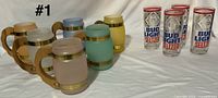 Group view of six frosted mugs and four Bud Light Seltzer glasses