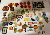 Wide shot showing entire assortment of magnets laid out on white background