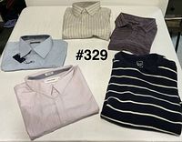 Overview of all five shirts laid out