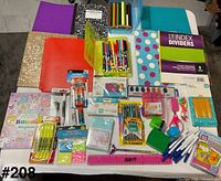 Overview of all school supplies spread on table