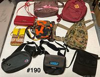 Group shot of all nine small bags and packs
