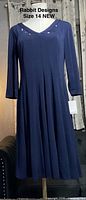 Rabbit Designs navy dress on mannequin
