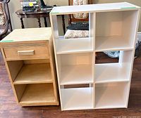 Shelving and nightstand front view