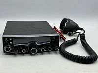 Front view of Cobra 29 LX radio with microphone and power lead