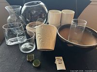 Group shot of all vases, planters, bowl and hardware