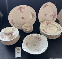 Group of Johnson Brothers Old Chelsea bone china pieces including bowls, plates, platters, creamer, egg coddler and serving bowl