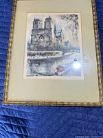 Front view of framed lithograph showing image, mat and frame