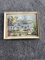 Front view of signed Wortley watercolour landscape in frame