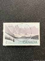 Full view of the used $2 Banff National Park stamp