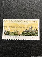 Close-up of stamp showing design, denomination and cancellation