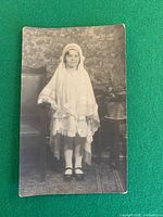 Full view of vintage photo print on green background