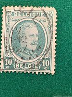 Green 10c Belgian king portrait stamp, cancelled