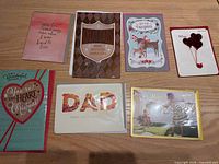 Front view of seven assorted greeting cards