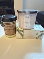 All three candles: 1803 jar, Life at Home tin, Thymes boxed set