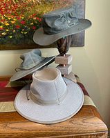 Three hats displayed together showing overall styles and colors