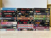 All VHS tapes front spines displayed in three stacks