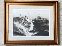 Frontal view of the framed etching showing artwork, mat, and frame