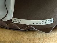 Interior label showing size and model