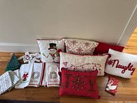 Group shot of all pillows, towels, ornaments and napkins