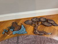 Overall view of copper fairy stake and tree wall art pieces