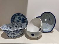 Group shot of all five blue and white bowls