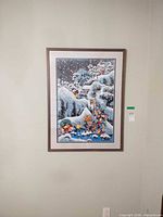 Front view of framed print on wall