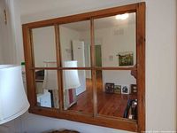 Front view of six-pane window-style mirror showing full frame and glass