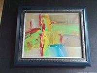 Full view of framed abstract oil painting